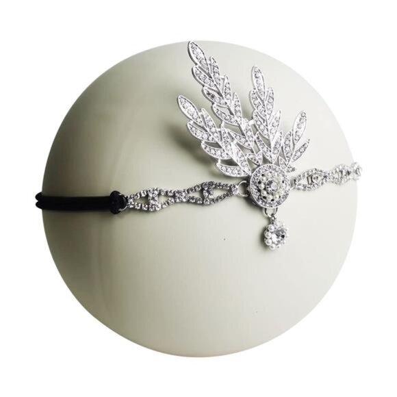 Flapper Headband Leaf Headpiece Tassel Silver - Picture 3 of 6